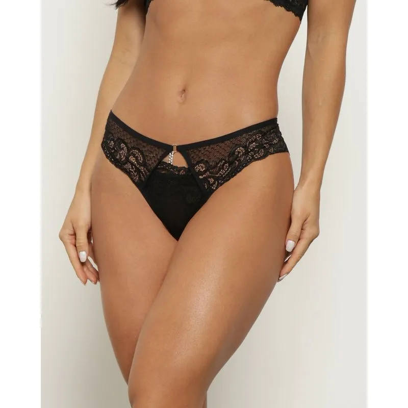 Calcinha Feminina Fio Renda Com Pingente Strass Preta M
