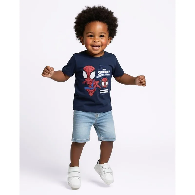 Camiseta Bebê Manga Curta Marvel Homem Aranha Marinho 3