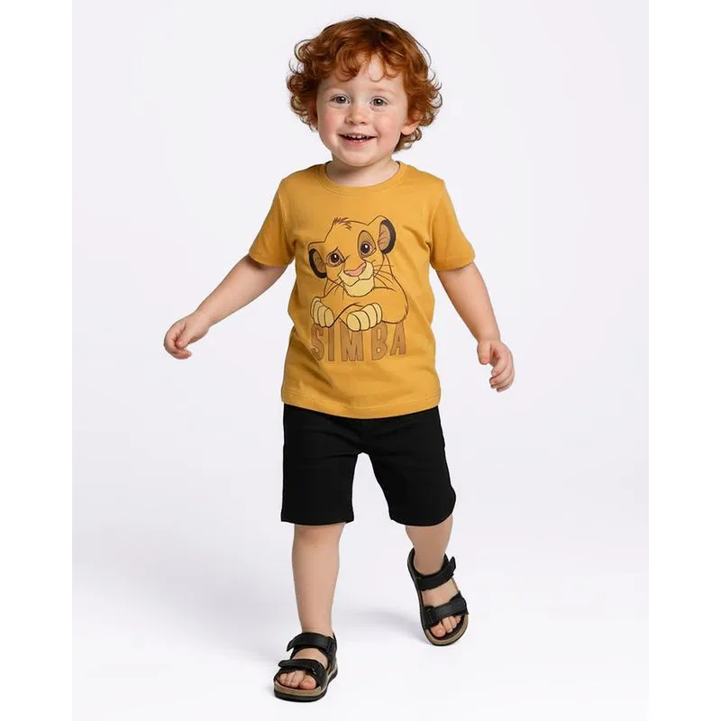 Camiseta Bebê Manga Curta Disney Estampa Simba O Rei Leão Mostarda 2