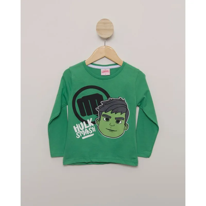 Camiseta Bebê Estampa Hulk Manga Longa Marvel Verde 1