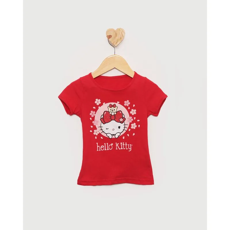 Blusa Bebê Manga Curta com Glitter Hello Kitty Vermelho 3