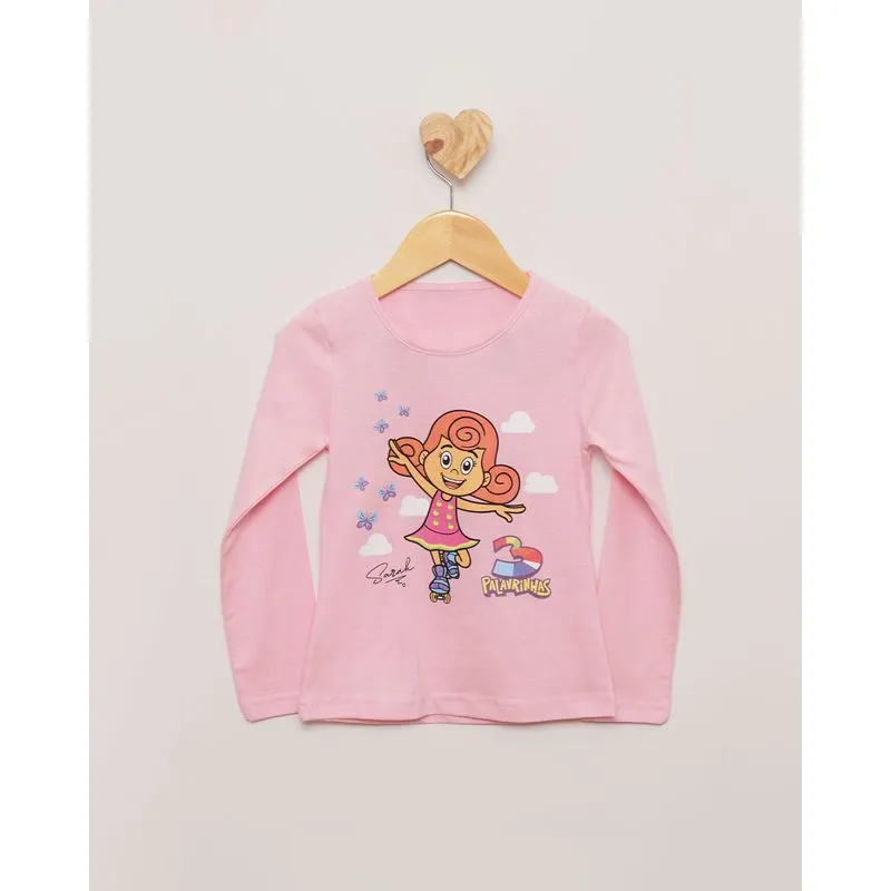 Blusa Bebê Manga Longa Estampa 3 Palavrinhas Rosa Claro 3