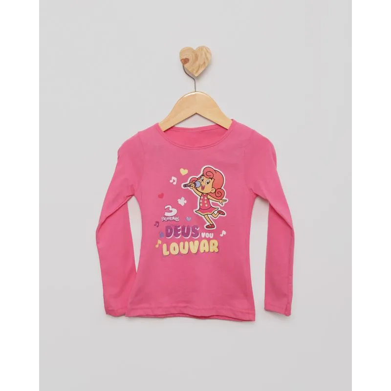 Blusa Bebê Manga Longa Estampa 3 Palavrinhas Rosa 2