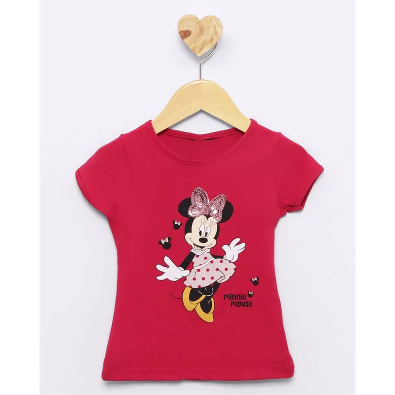 Camiseta Bebê Disney Minnie Manga Curta Rosa 3