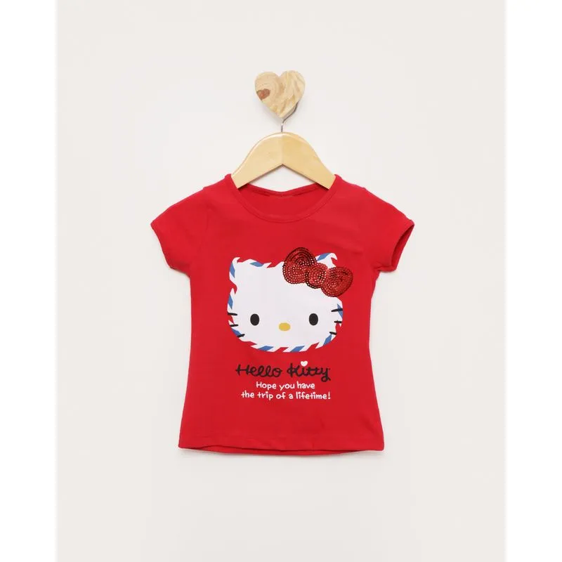 Blusa Bebê Hello Kity Manga Curta Vermelha 2