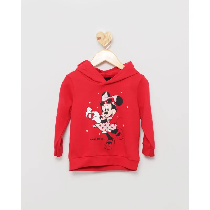 Blusão Bebê Moletinho Disney Capuz Com Estampa Minnie Vermelho 2