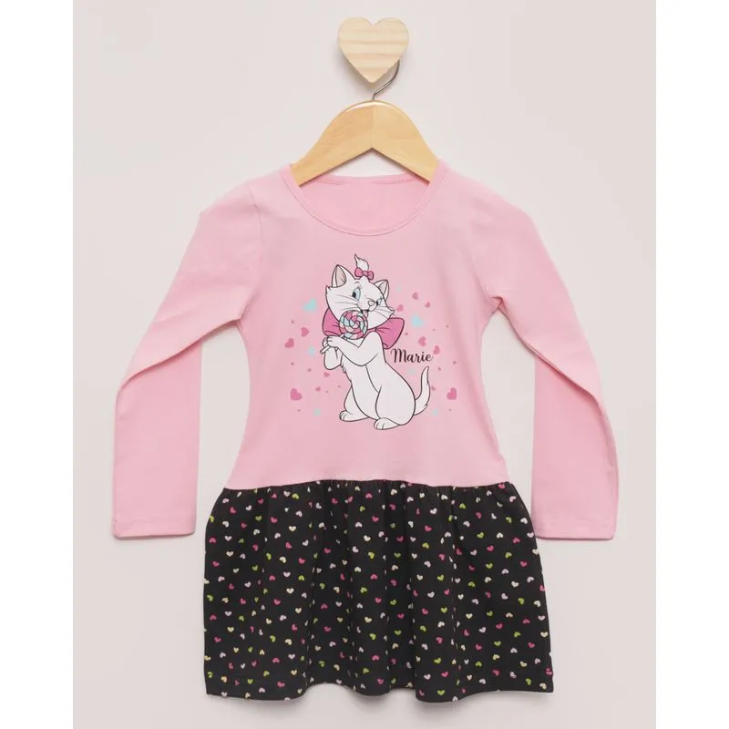 Vestido Bebê Manga Longa Estampa Marie Rosa Claro 1