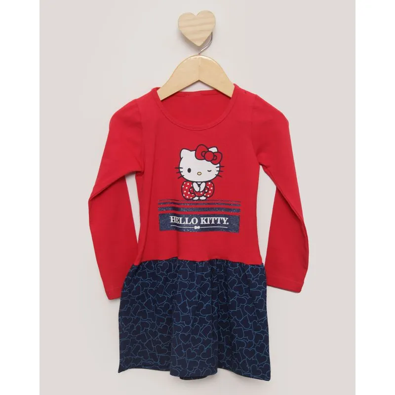 Vestido Bebê Manga Longa Hello Kitty Vermelho 3