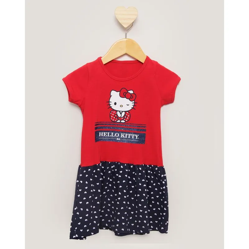 Vestido Bebê Manga Curta Hello Kitty Vermelho 2