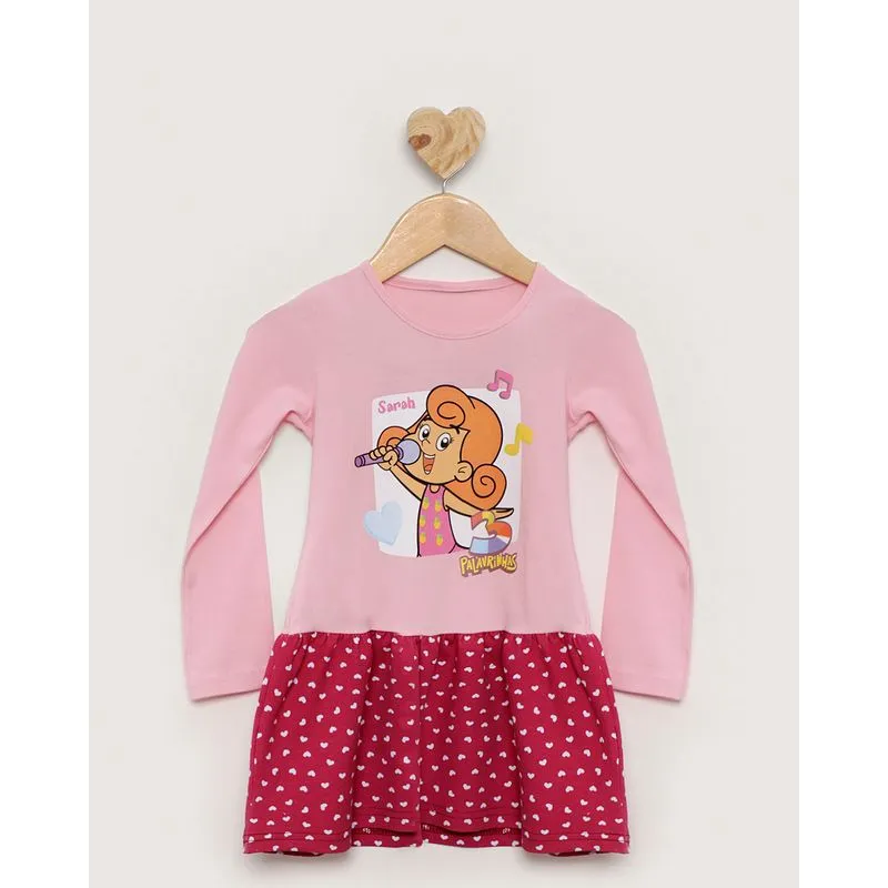 Vestido Bebê Manga Longa 3 Palavrinhas Rosa 2