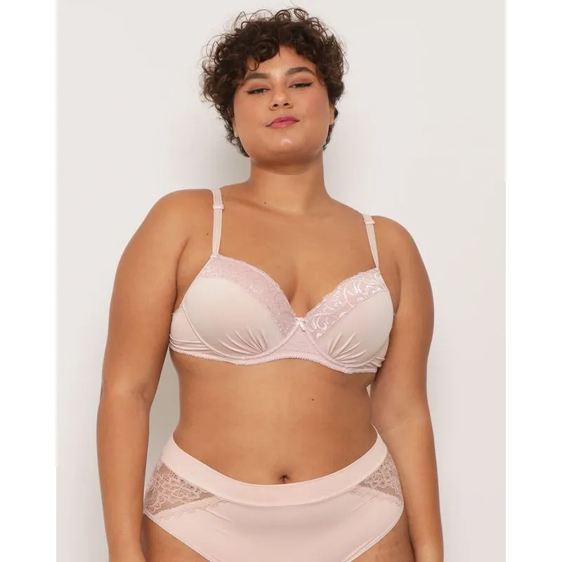 Sutiã Plus Size Feminino Base com Renda e Franzido Bege 48