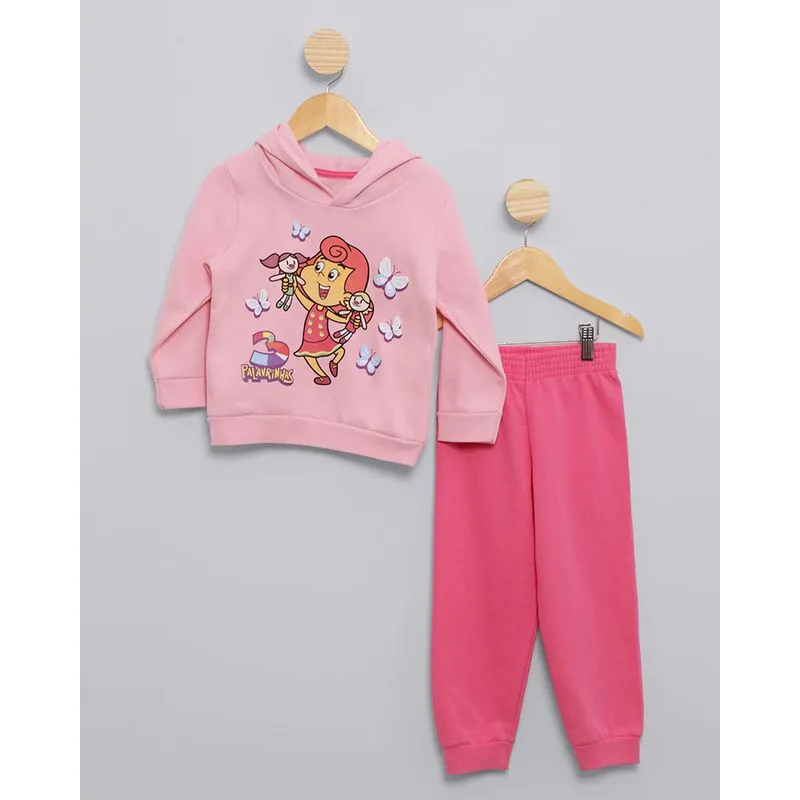 Conjunto Bebê Moletom 3 palavrinhas Rosa 2