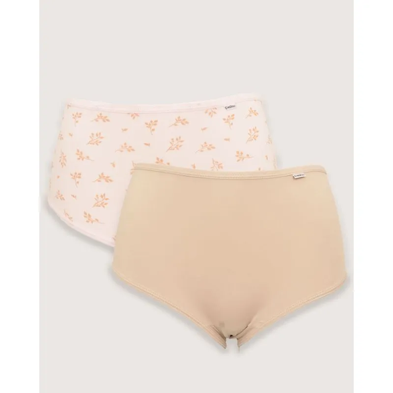 Kit 2 Calcinhas Feminina DelRio Microfibra Alta Floral Rosa Bege M