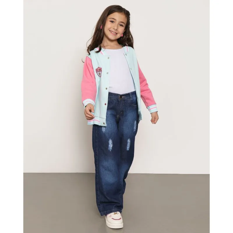 Calça Jeans Infantil Wide Leg com Puídos Azul 6
