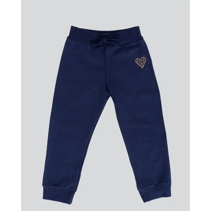 Calça Bebê Moletom Jogger Coração Azul Marinho 3