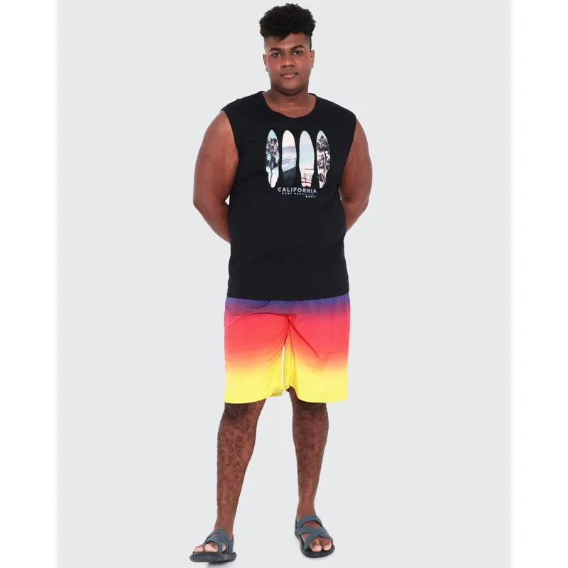 Bermuda Masculina Plus Size Praia Degradê Azul G2