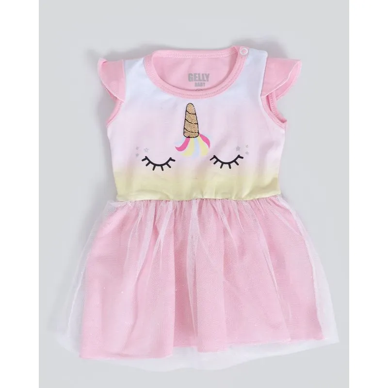 Vestido Bebê Tule Glitter Paetê Unicórnio Rosa P