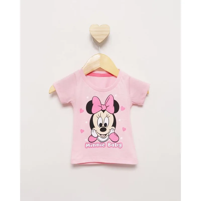 Blusa Bebê Disney Manga Curta Disney Minnie Rosa G