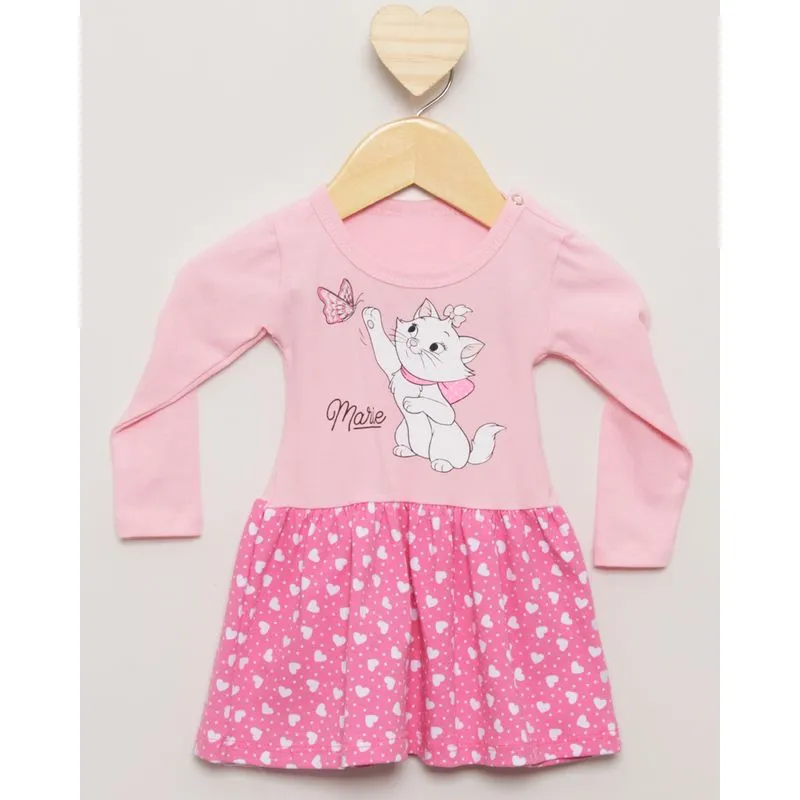 Vestido Bebê Manga Longa Gata Marie Disney Rosa P