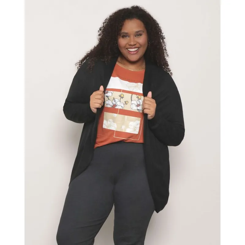 Capa Plus Size Feminina Manga Longa Tricô Preta G3