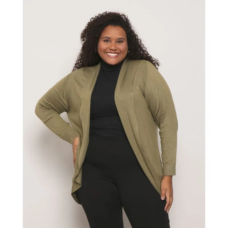 Capa Plus Size Feminina Manga Longa Tricô Verde G1