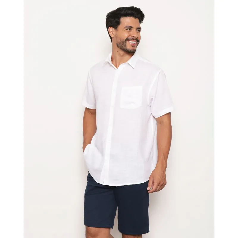 Camisa Masculina Manga Curta Lisa Branca 5