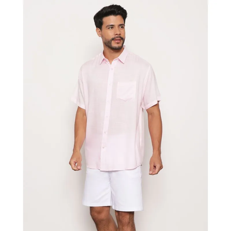 Camisa Masculina Manga Curta Lisa Rosa 3