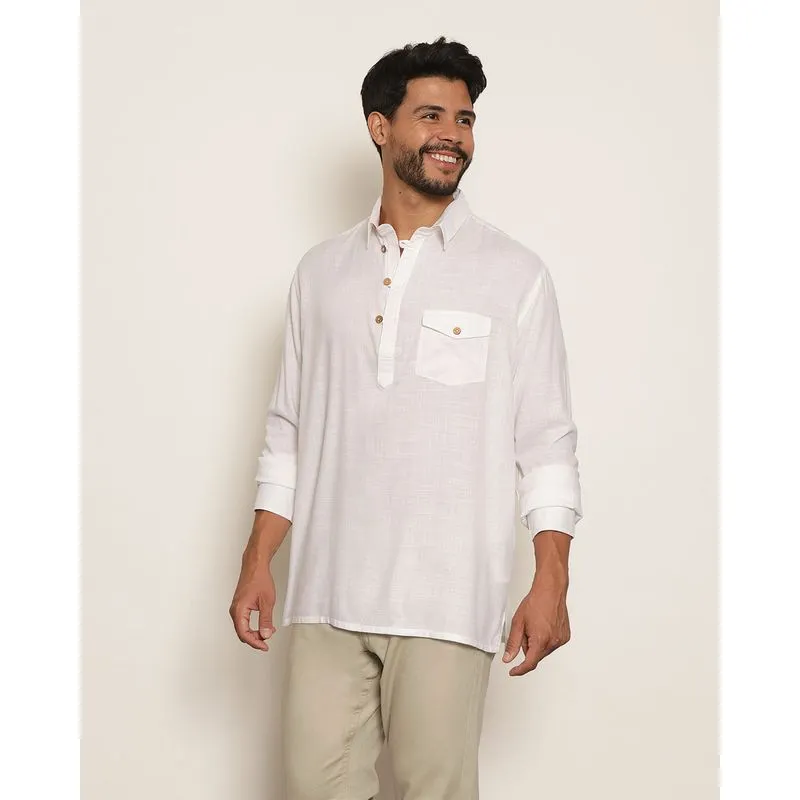 Bata Masculina Manga Longa Com Bolso Branca GG