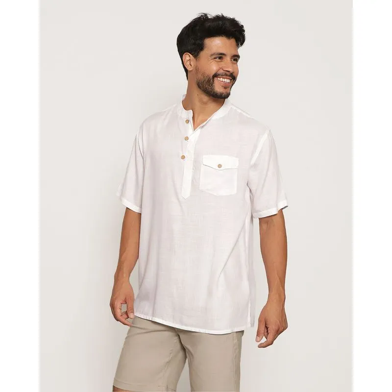 Bata Masculina Manga Curta Com Bolso Off White P
