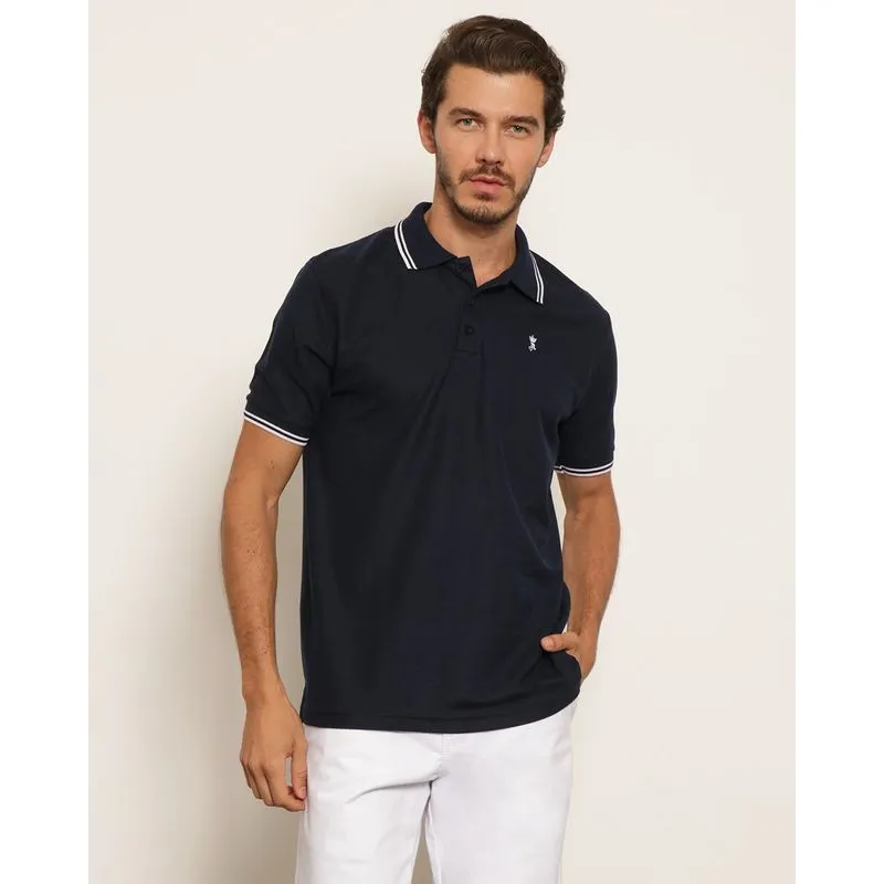 Camisa Polo Masculina Piquet Com Emblema Frontal Manga Curta Marinho GG