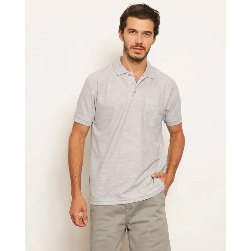 Camisa Polo Masculina Bolso Frontal Básica Manga Curta Cinza G