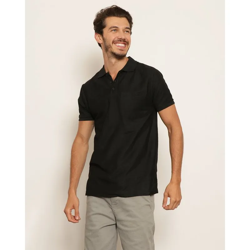 Camisa Polo Masculina Com Bolso Frontal Manga Curta Preta P