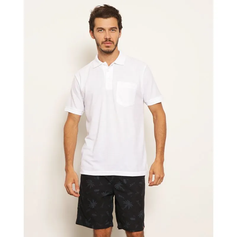 Camisa Polo Masculina Bolso Único Frontal Básica Piquet Branca M