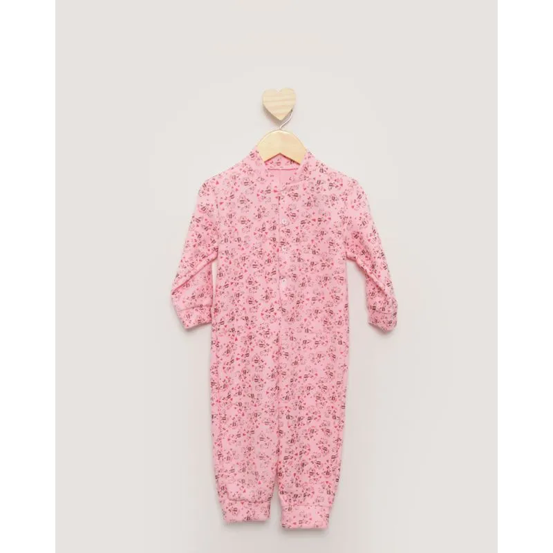 Macacão Pijama Bebê Longo Estampado Soft Rosa Escuro 1