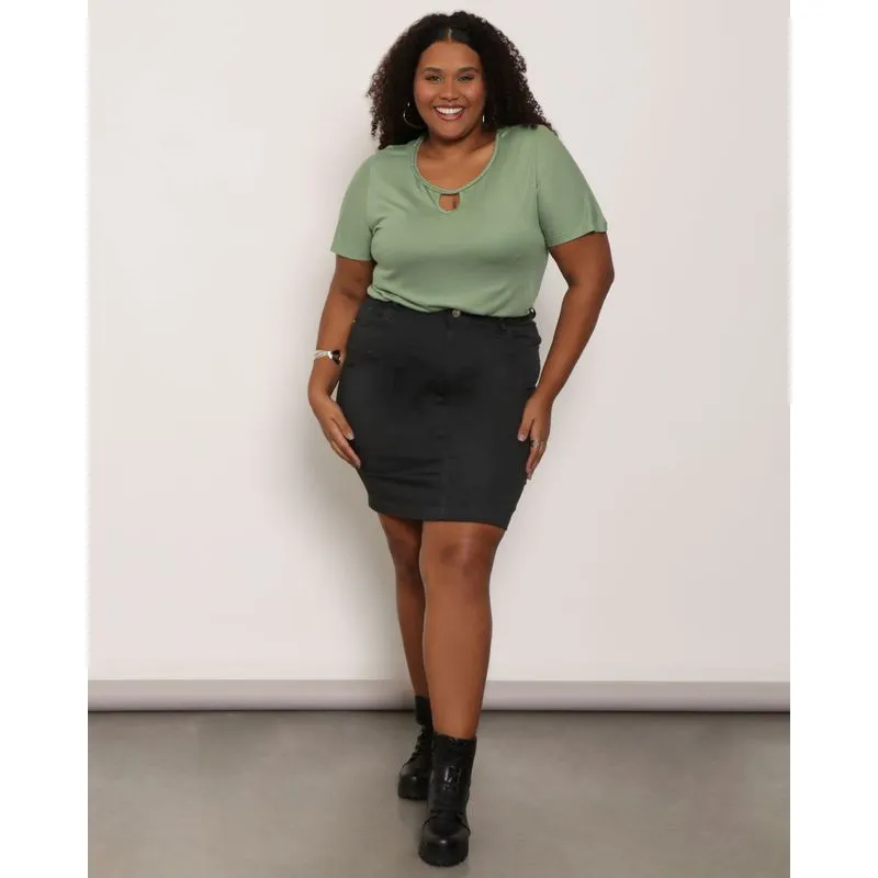 Saia Plus Size Feminina Sarja Curta Preta 52