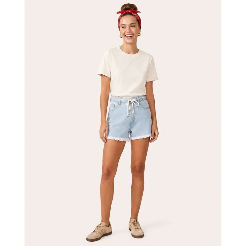 Short Jeans Feminino Barra Desfiada Azul 38