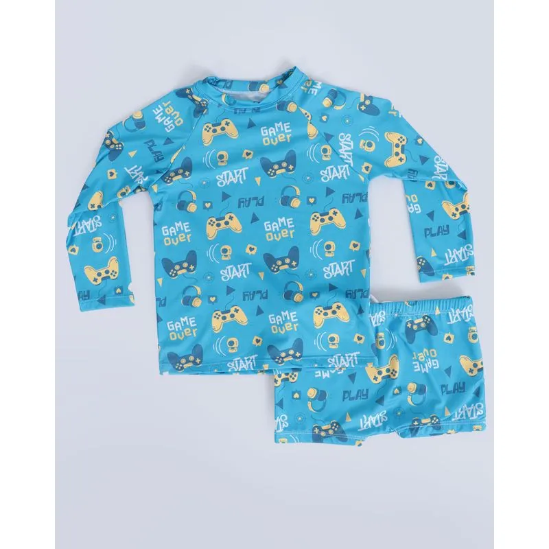 Conjunto Bebê Praia UV 50+ Estampa Game Azul 8