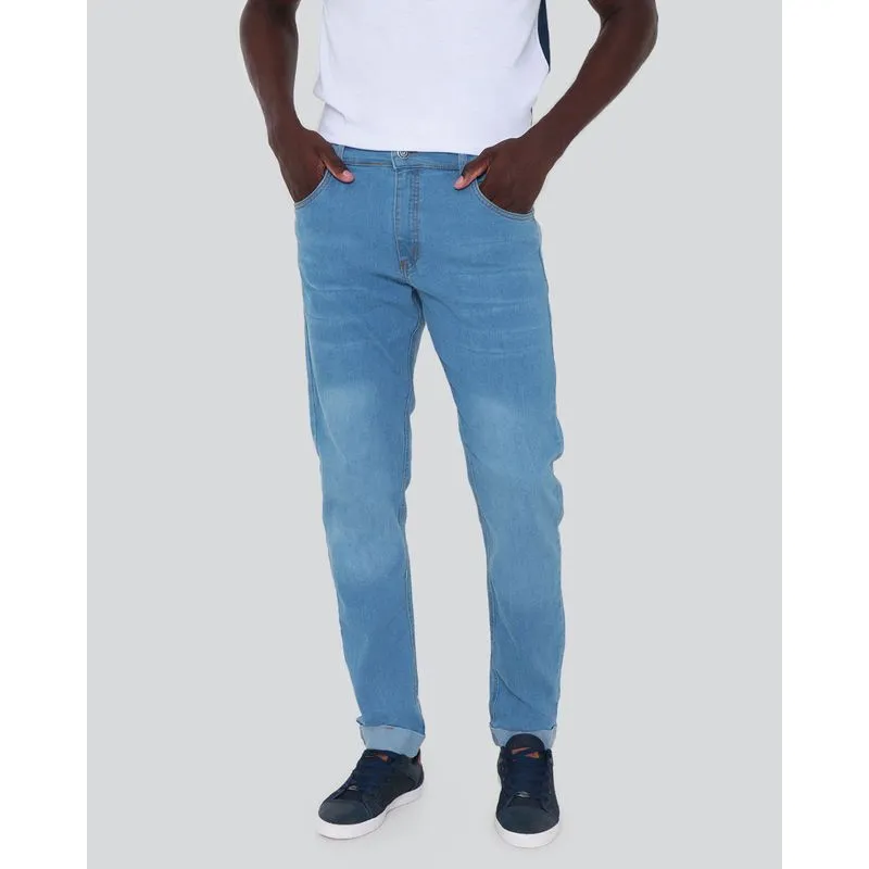 Calças Jeans Masculina Slim Barra Dobrada Azul Claro 44