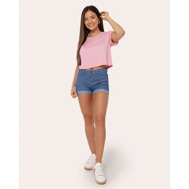 Short Jeans Feminino Barra Dobrada Azul 40
