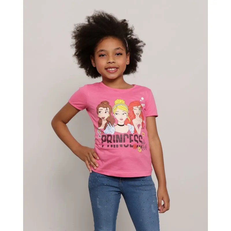 Blusa Infantil Disney As Princesas Manga Curta Rosa 4