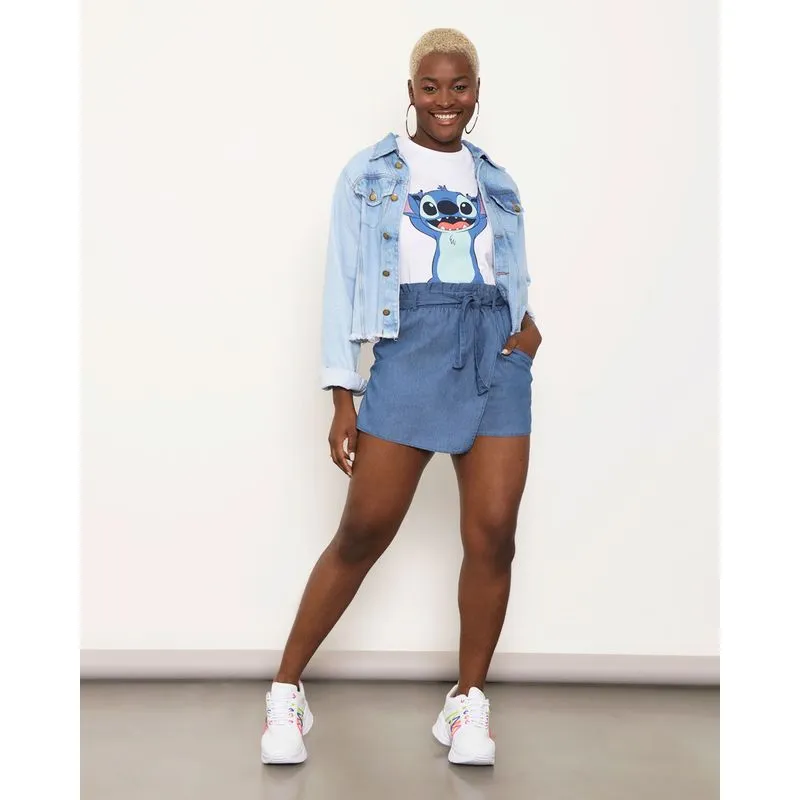 Short Saia Feminino Jeans Cinto Azul P