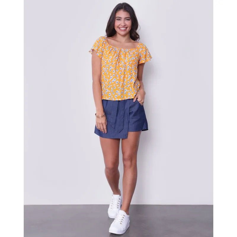 Short Saia Feminino Jeans Cinto Azul Escuro P