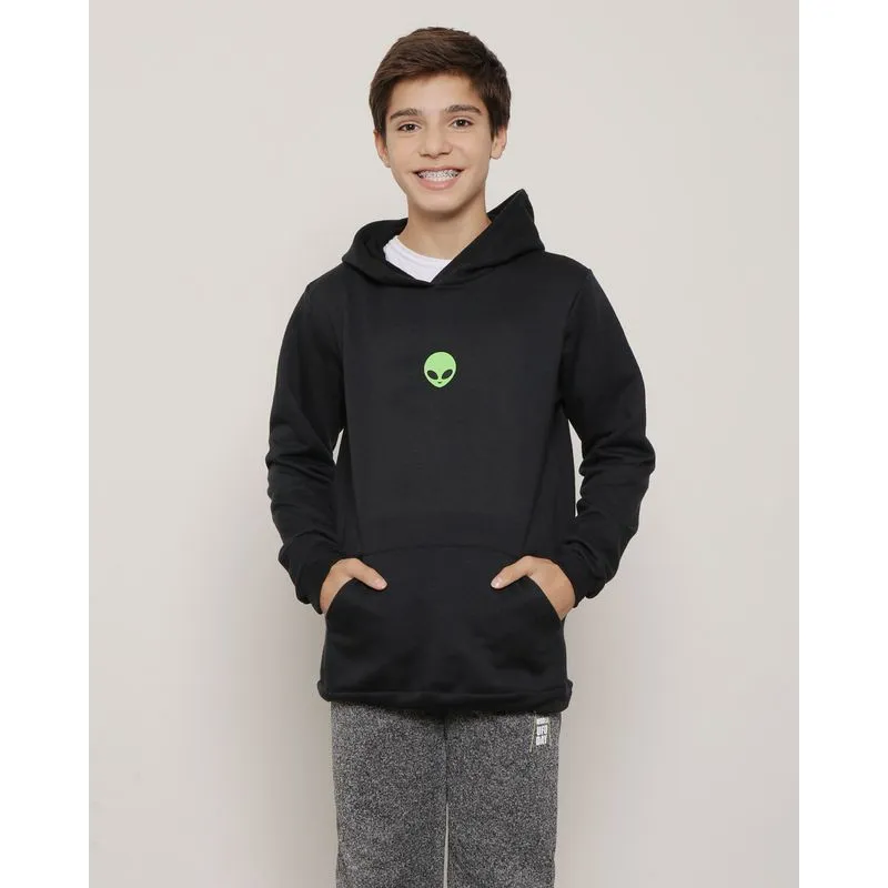 Blusão Moletom Juvenil Com Capuz Preto 10
