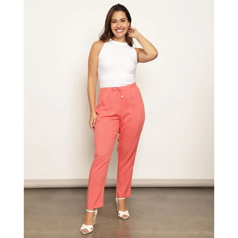 Calça Feminina Viscose Berry & Co. Reta Laranja G