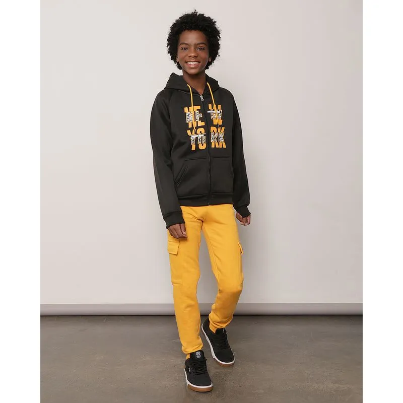 Calça Moletom Juvenil Bolso Cargo Jogger Mostarda 14