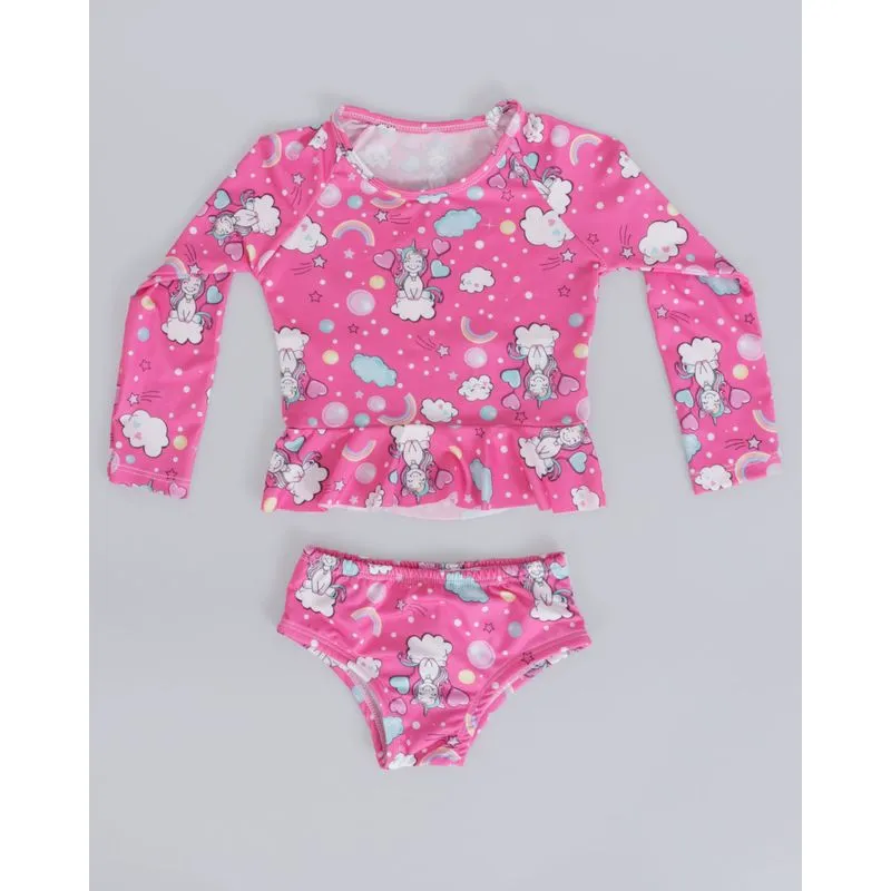 Conjunto Blusa Bebê Com Calcinha Praia UV 50+ Rosa 3