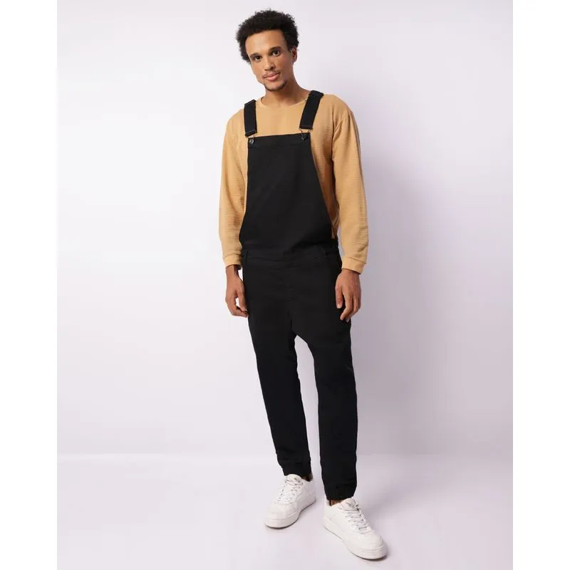 Jardineira Masculina Sarja Jogger Preta GG