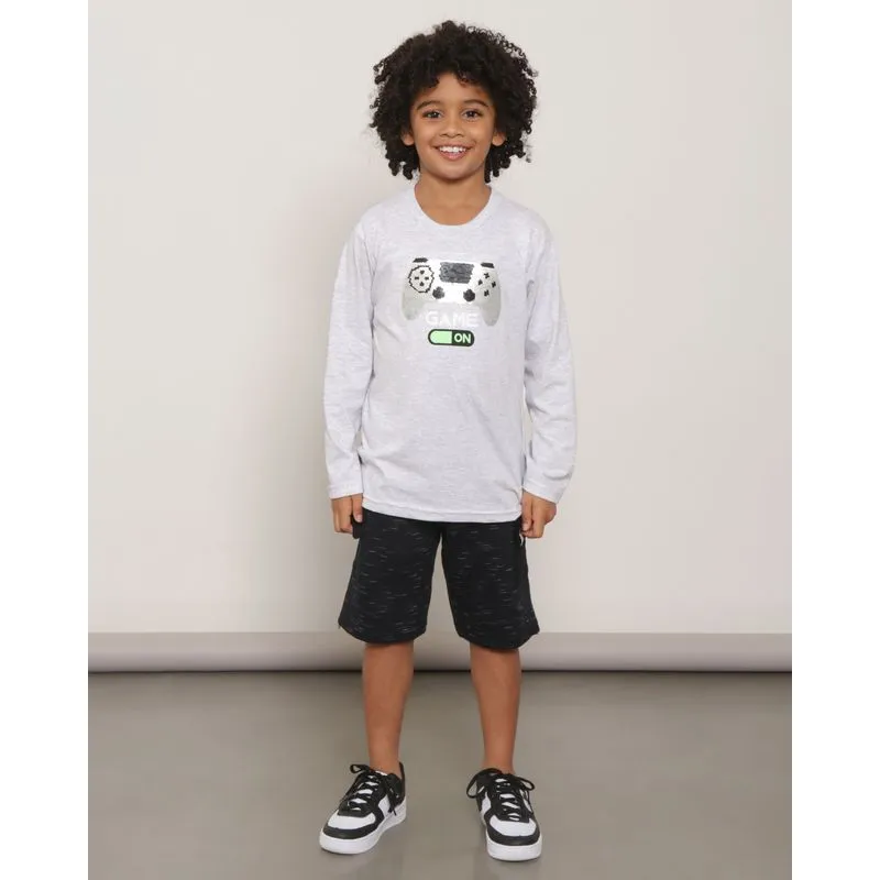 Bermuda Moletinho Infantil Bolso Cargo Flamê Preto 8
