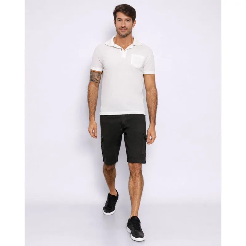 Bermuda Sarja Masculina Com Bolso Cargo Preta 38