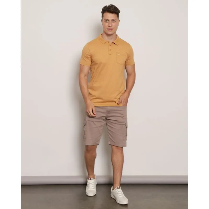 Bermuda Masculina Sarja Reta Bolso Cargo Bege 48